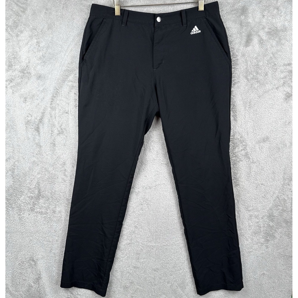 Adidas Golf Pants Men 34x34 Black Straight Leg Athletic Logo Athleisure Mid Rise